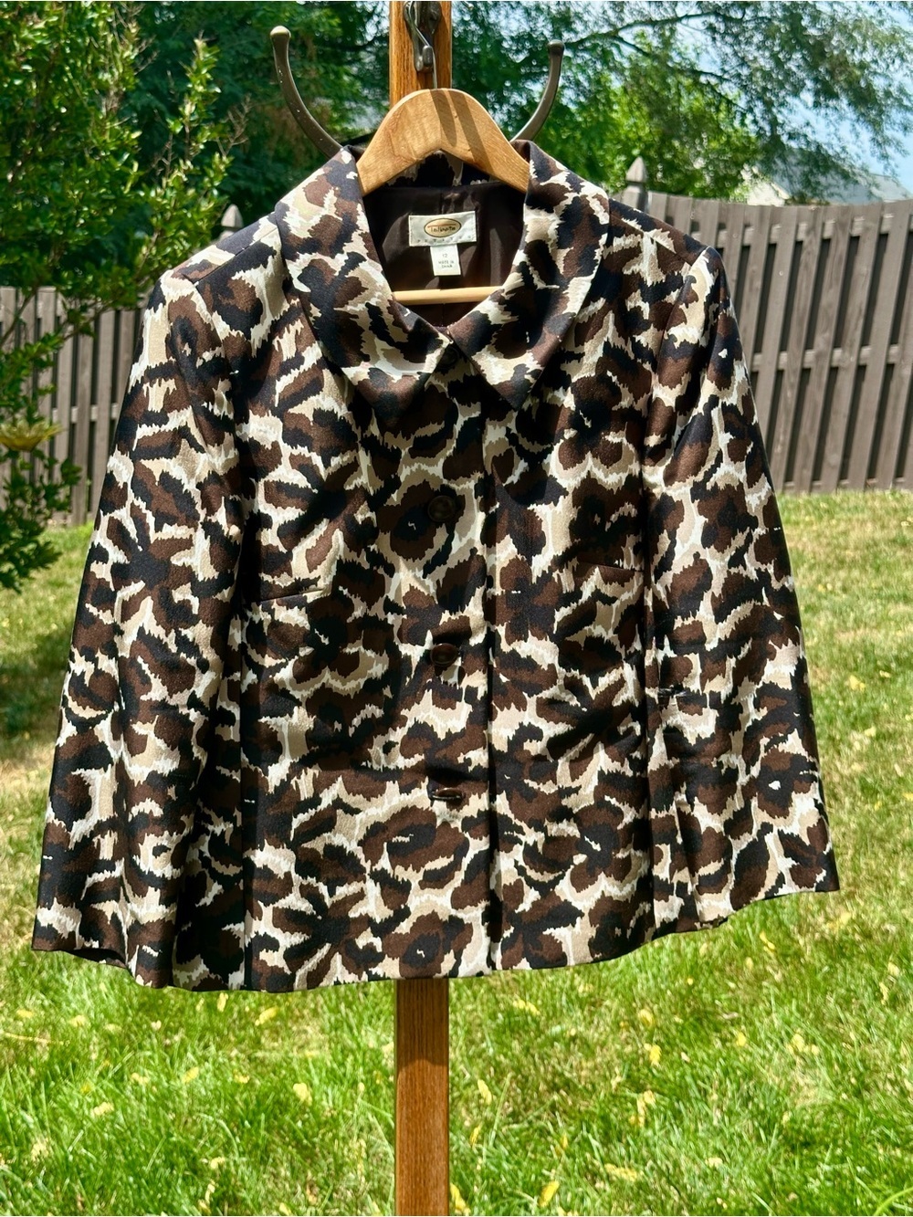 Talbots Petites 12P Animal Print Jacket Brown Black Ivory Lined Blazer